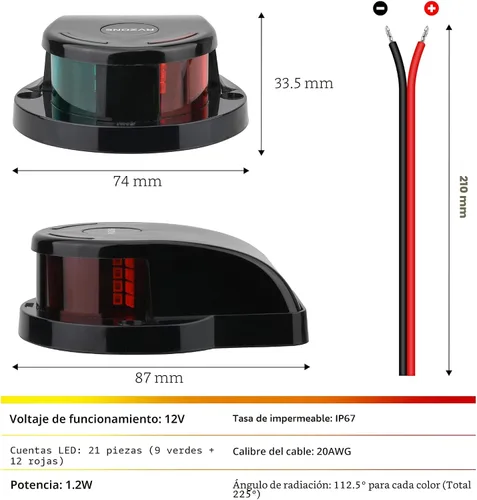 Vista 7 de RVZONE Luces de Navegación para Barcos, Iluminación de Navegación para Barcos LED IP67 Impermeables Rojas y Verdes Luces LED Marinas de Proa, Negro