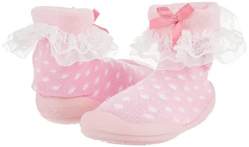 Vista 8 de Nuby Snekz - Zapatos cómodos de suela de goma para primeros pasos, lunares rosados, talla S, 7-14 meses