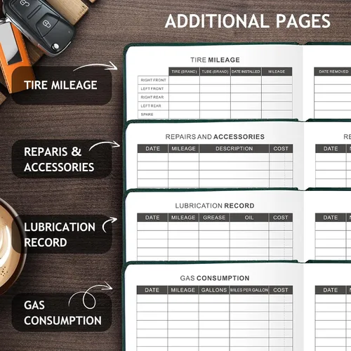 Vista 4 de JUBTIC Libro de registro de kilometraje automático para impuestos, libro de registro de mantenimiento de vehículos, libro de registro de millas