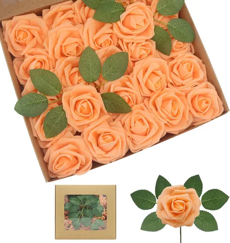 Vista 7 de Rosas artificiales de color rosa claro, 100 unidades, rosas falsas de espuma de aspecto real con tallos para ramos de boda, centros de mesa
