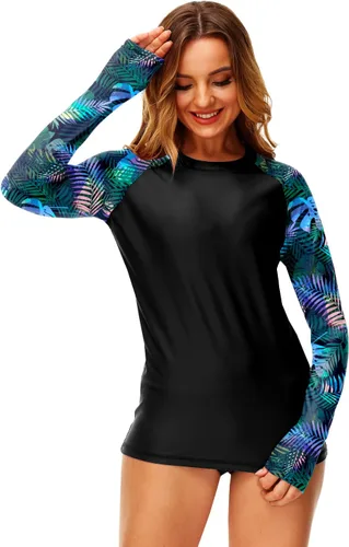Vista 6 de Deerose Camiseta de natación con estampado UPF 50+ para mujer, camiseta de natación para surf