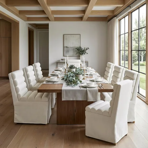 Vista 14 de CIMOTA Juego de 2 sillas de comedor tapizadas, sillas de comedor de tela moderna con respaldo alto cilíndrico/funda con faldón, sillas de cocina sin