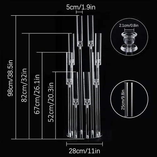 Vista 2 de Portavelas transparentes de 8 brazos para decoración de boda, candelabro alto de acrílico con pantalla para eventos del día de San Valentín, fiesta