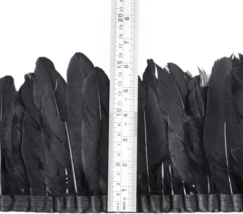 Vista 2 de AWAYTR - Vestiduras con flecos de plumas de pato y ganso de 2 yardas Negro