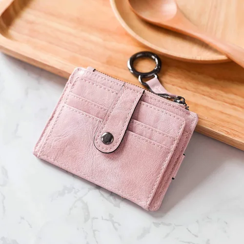 Vista 6 de Pofee XIO - Tarjetero de RFID delgado y minimalista para mujer, con bolsillo frontal, mini monedero con llavero