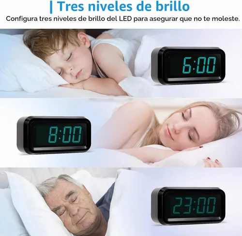 Vista 3 de Reloj despertador digital, funciona con pilas, con pantalla LED para dormitorios, larga duración de batería, brillo ajustable en 3 niveles, 12/24