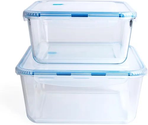Vista 9 de Recipientes de vidrio de borosilicato templado grandes para almacenamiento de alimentos con tapas libres de BPA, [paquete de 2] Recipientes