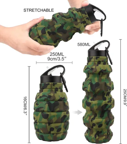 Vista 2 de Botella de agua plegable de viaje de 19.6 onzas, botellas de agua plegables de silicona reutilizables para gimnasio, campamento, senderismo, botella