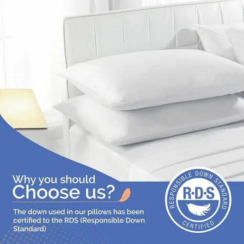 Vista 4 de Continental Bedding Almohada de plumas para dormir de lado, 10% plumón, 90% relleno de plumas, loft mediano de 6 pulgadas, 300 hilos, 100% algodón