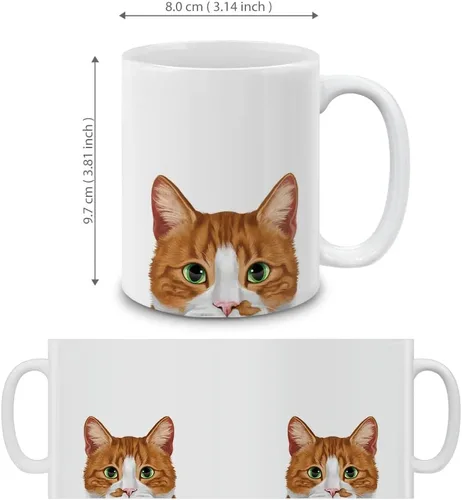 Vista 4 de MUGBREW Taza de té de cerámica bicolor blanco y naranja con gato atigrado Gatito, 11 oz