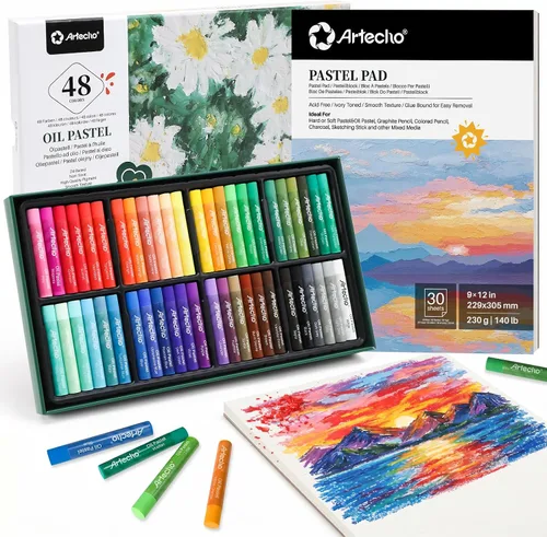 Vista 8 de Artecho Juego de 12 colores pasteles metálicos al óleo suaves para pintura artística, dibujo, mezcla (0.394 x 2.756 in)