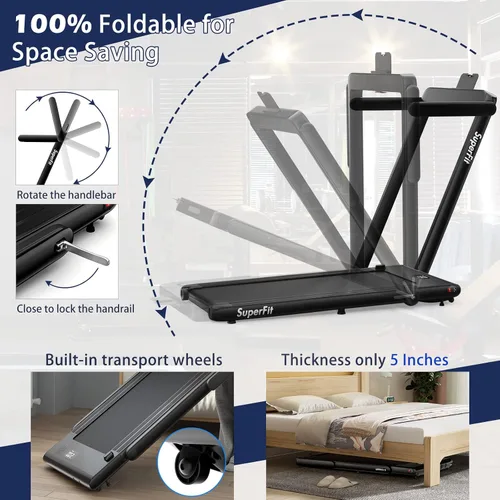 Vista 6 de Goplus 2 in 1 Folding Treadmill, 2.25HP Superfit Under Desk Electric Treadmill, Installation-Free with Remote Control, APP Control and LED Display