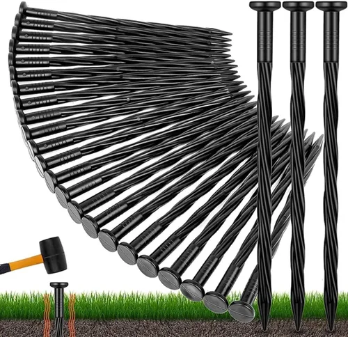 Vista 2 de WOWCASE Uñas de jardín de plástico de 8 pulgadas, 25 piezas de materiales de polímero en espiral para bordes de paisaje, clavos de anclaje