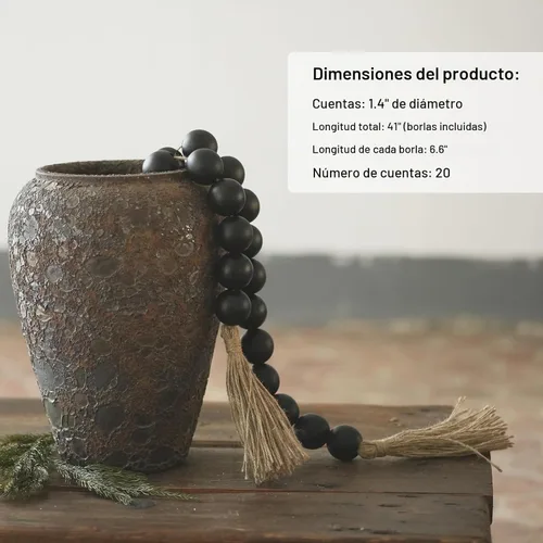 Vista 2 de Guirnalda de madera extragrande, cuentas de madera de 1.4 pulgadas de diámetro con borlas, decoración de cuentas de granja para el hogar