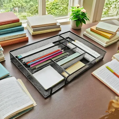 Vista 5 de Organizador de cajones de escritorio, bandeja organizadora de cajones de malla metálica para oficina, escuela o hogar, suministros de escritorio