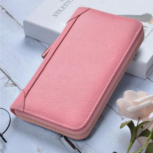 Vista 2 de Easyoulife - Monedero de cuero con cremallera, billetera portatarjetas para mujer, bloqueo RFID