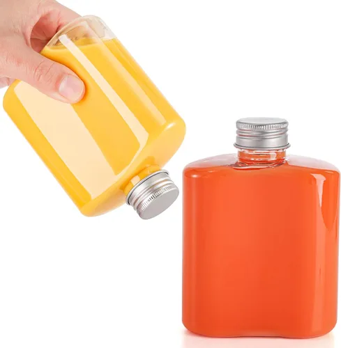 Vista 4 de Elsjoy Paquete de 24 botellas de plástico para jugo de 8.5 onzas con tapas, botella vacía reutilizable, recipiente pequeño transparente