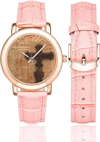 Vista 2 de InterestPrint Christian Bible Lettering - Reloj de pulsera para mujer, chapado en oro rosa