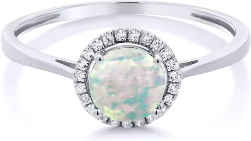 Vista 58 de Gem Stone King Anillo de compromiso de boda de oro blanco de 10 quilates con piedra natal y halo de diamantes Redondo de 0.236 in Anillo de oro