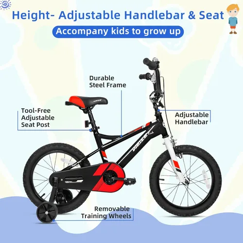 Vista 2 de WEIZE Bicicleta para niños, bicicleta para niños de 14, 16, 20 pulgadas, para niños y niñas de 3 a 12 años, altura del ciclista de 32 a 60 pulgadas
