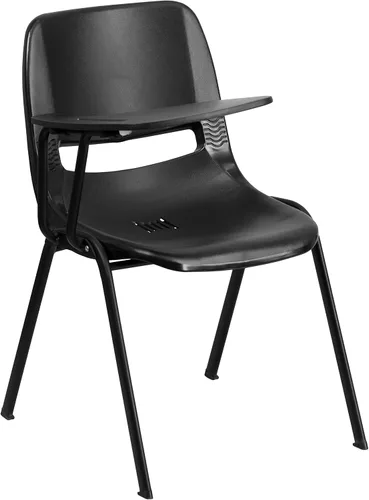 Vista 3 de EMMA + OLIVER Silla ergonómica negra con tableta abatible para zurdos - Escritorio con brazo para tableta Flip-Up Tablet Arm, Shell Seat