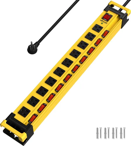Vista 9 de Plug'n Regleta de Corriente Larga de 8 Tomas, Protector contra Sobretensiones de 2700J con Interruptores Individuales, Ampliamente Espaciada