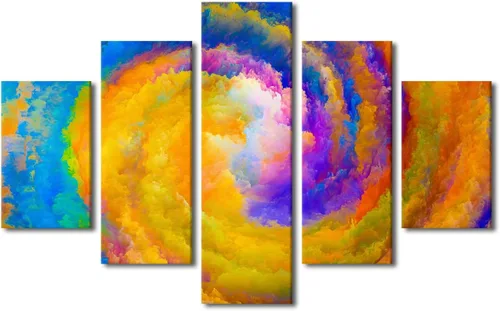 Vista 78 de Pintura en lienzo colorida para sala de estar, 5 paneles, impresiones abstractas sobre lienzo, arte de pared para sala de estar, dormitorio