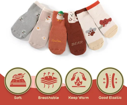 Vista 7 de Baby Socks with Grip 6 pairs Non anti Slip Thick Winter Warm cotton Infants