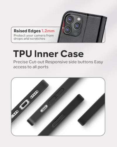 Vista 5 de OCASE Funda tipo cartera compatible con iPhone 14 Pro Max, de piel sintética, con tarjetero, soporte de bloqueo RFID