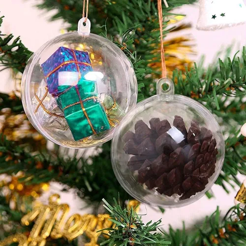 Vista 9 de Giveme5 - 20 bolas de adornos de Navidad, bolas de plástico transparente rellenables de 3.150 in, molde de bomba de baño, adornos colgantes