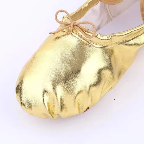 Vista 3 de Nexete Zapatos de ballet con suela dividida, zapatos planos de ballet para niñas y niños y mujeres en oro, plata, colores rosa con purpurina