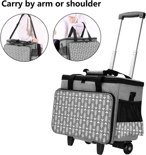Vista 6 de Yarwo Bolsa de manualidades rodante con ruedas 2.0, bolsa de mano para álbum de recortes para mujer, con carrito desmontable y tablero inferior
