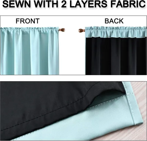 Vista 3 de KEQIAOSUOCAI Aqua - 100 cortinas opacas con forro negro para dormitorio, paneles de cortina totalmente opacas para sala de estar, cortinas aislantes