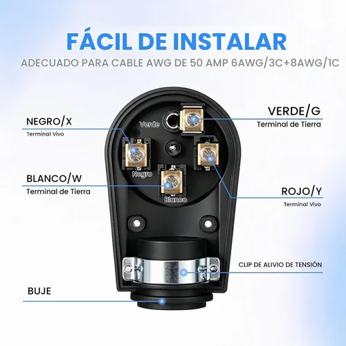 Vista 5 de Enchufe RV de 50 amperios, enchufe de repuesto NEMA 14-50P con mango ergonómico