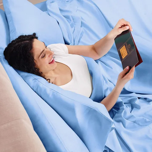Vista 9 de Empyrean Bedding - Juego de sábanas de 6 piezas con correas ajustadas para mayor duración y resistencia, 110 GSM, tejido suave, Microfibra, azul