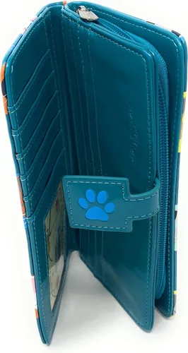Vista 3 de Shag Wear Cat Checkers - Cartera grande de animales para mujeres y adolescentes, piel sintética vegana de 7 pulgadas, color verde azulado, verde