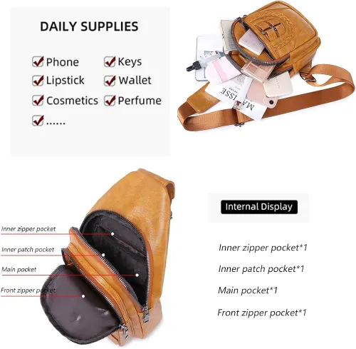 Vista 5 de JRNDNIUO Bolso bandolera de cuero para mujer bolso cruzado de hombro mochila de viaje para hombres y mujeres color marrón grande