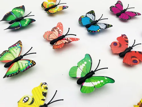 Vista 4 de 100 calcomanías de mariposa coloridas, calcomanías de pared de mariposa 3D, decoración de pared de mariposas de plástico para fiesta de cumpleaños