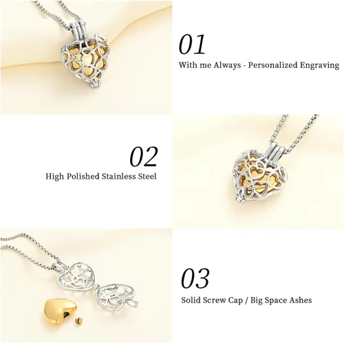 Vista 17 de Collar con medallón de cremación conmemorativa con corazón eterno con mini urna para cenizas de seres queridos