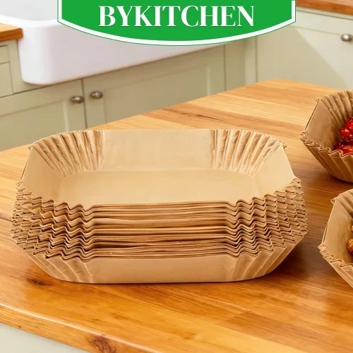 Vista 9 de BYKITCHEN 300 piezas de revestimientos para freidora de aire para Ninja Dual Airfryer, papel pergamino desechable rectangular para freidora de aire