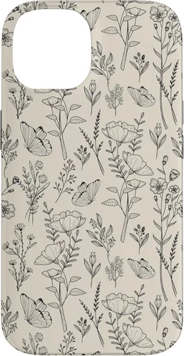 Vista 4 de Black & Cream Butterfly Meadow Botanical Wildflower Pattern Case for iPhone 17