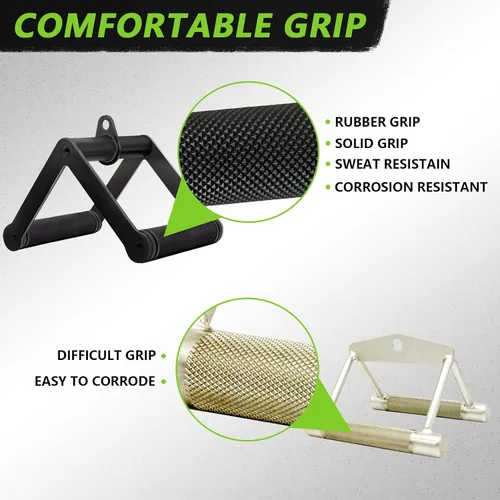 Vista 3 de Accesorio de cable de doble mango en D para entrenamiento con pesas, de acero con empuñadura de goma antideslizante (negro)