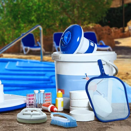 Vista 6 de Kit de 8 accesorios de limpieza de spa, kit de mantenimiento de piscinas pequeñas con red de espumadera, cepillo de fregado y cepillo de esponja
