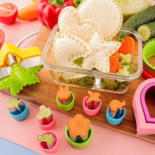 Vista 4 de Cortador de sándwiches y sellador para niños, 4 piezas, desoxidante de pan grande, sándwiches para hacer galletas de frutas y verduras, cortador
