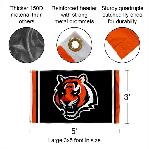 Vista 2 de Bandera grande de los Cincinnati Bengals de 3 x 5