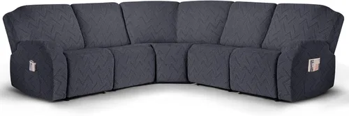 Vista 7 de Fundas de sofá modular de gran tamaño en forma de L para sofá reclinable de 5 asientos, fundas seccionales lavables y suaves extra grandes con Negro