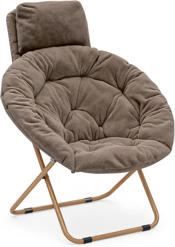 Vista 14 de MoNiBloom Silla redonda plegable de piel sintética con reposacabezas extraíble para adultos, marco de metal, de gran tamaño, cómoda, suave