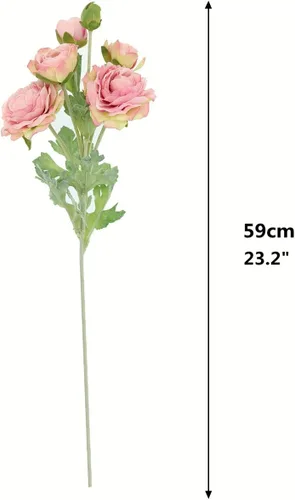 Vista 2 de Htmeing 3 piezas de flores artificiales de ranúnculo flocado, tallos en aerosol para bricolaje, flores de boda, ramos de novia de seda, centros