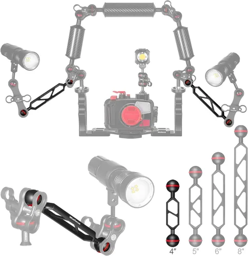 Vista 7 de MINIFOCUS Brazo de extensión de aluminio de doble bola de 4 pulgadas, conector de cabeza de bola de 1 pulgada, sistema de brazo CNC subacuático