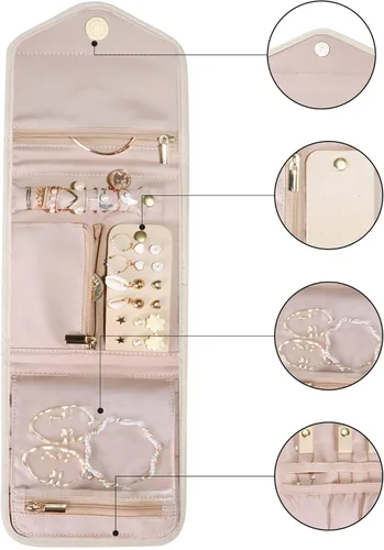 Vista 4 de BAGSMART - Organizador plegable de joyas para viaje, joyero de viaje de diseño floral y borla para llevar anillos, collares, aretes y pulseras